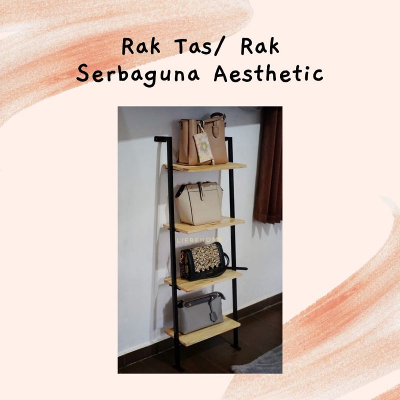 Rak Tas Aesthetic/ Rak sebaguna Kayu JatiBelanda susun 4 tinggi 120cm
