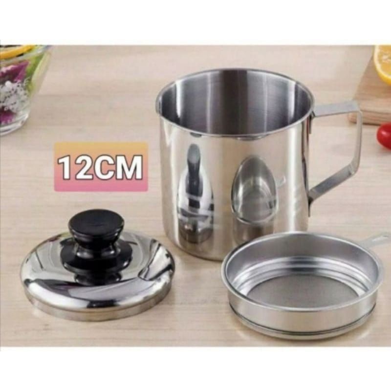 Bundara.id Pr-588 Stainless steel Oil pot Mug saringan minyak/ wadah saringan stainless