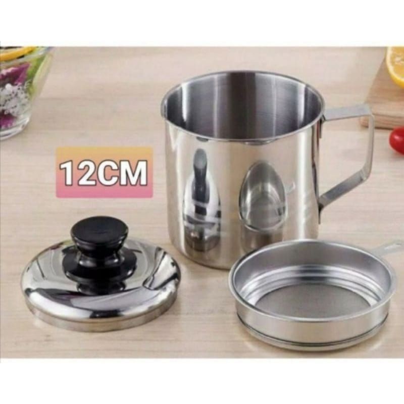 Medan Termurah Stainless steel Oil pot Mug saringan minyak/ wadah saringan stainless