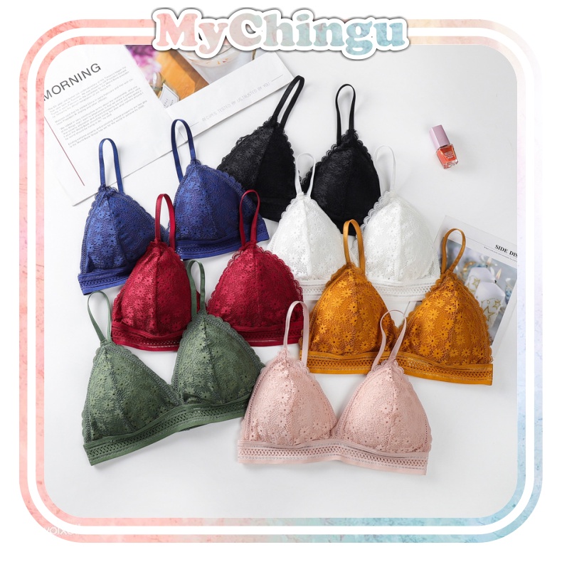 ❀ Chingu ❀ PW095 COD Bra Busa Wanita Bahan Lace Lembut Cantik Seksi Tanpa Kawat BH Import Surabaya