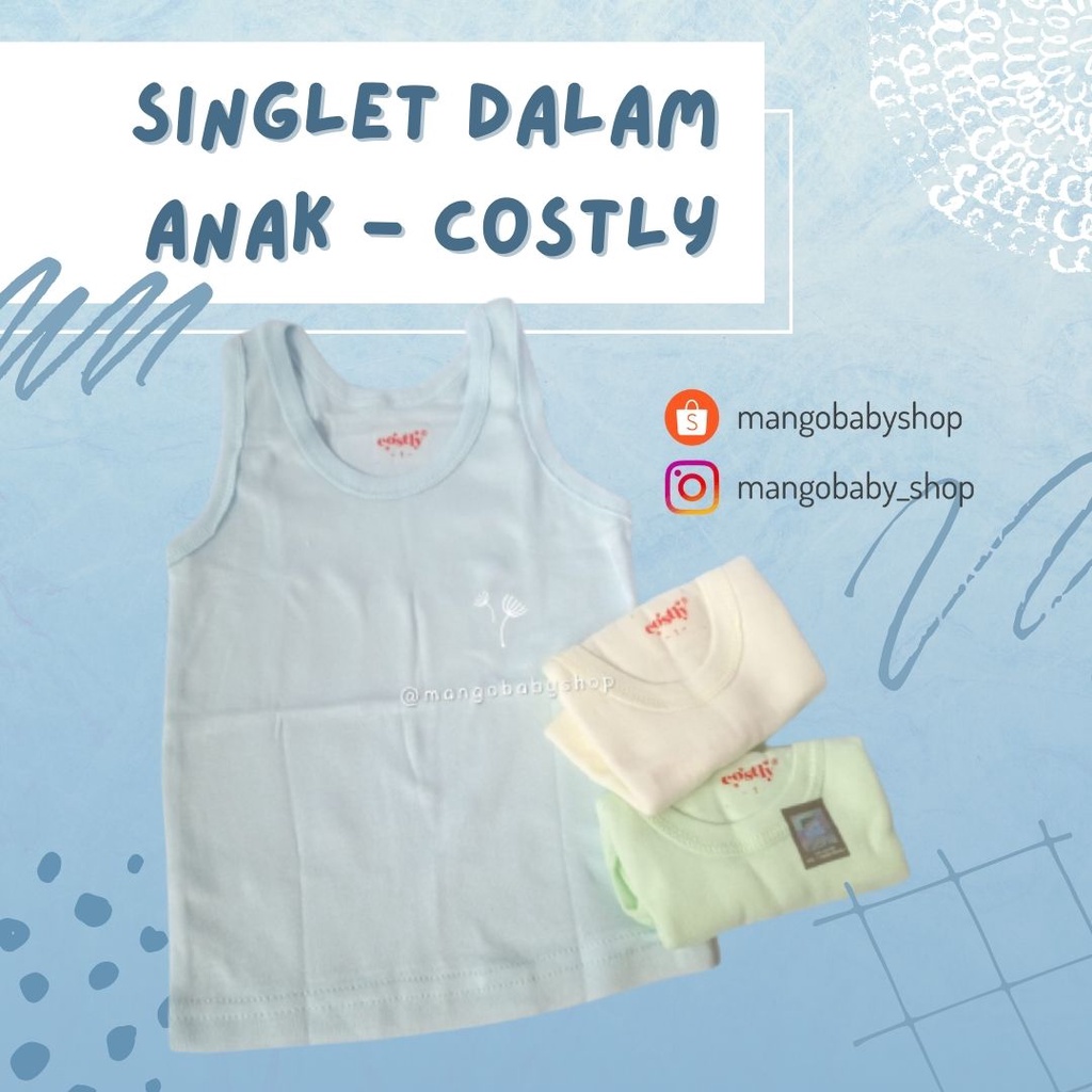 SINGLET DALAM BAYI BABY ANAK COSTLY 3PCS WARNA USIA 0 sd 4 TAHUN