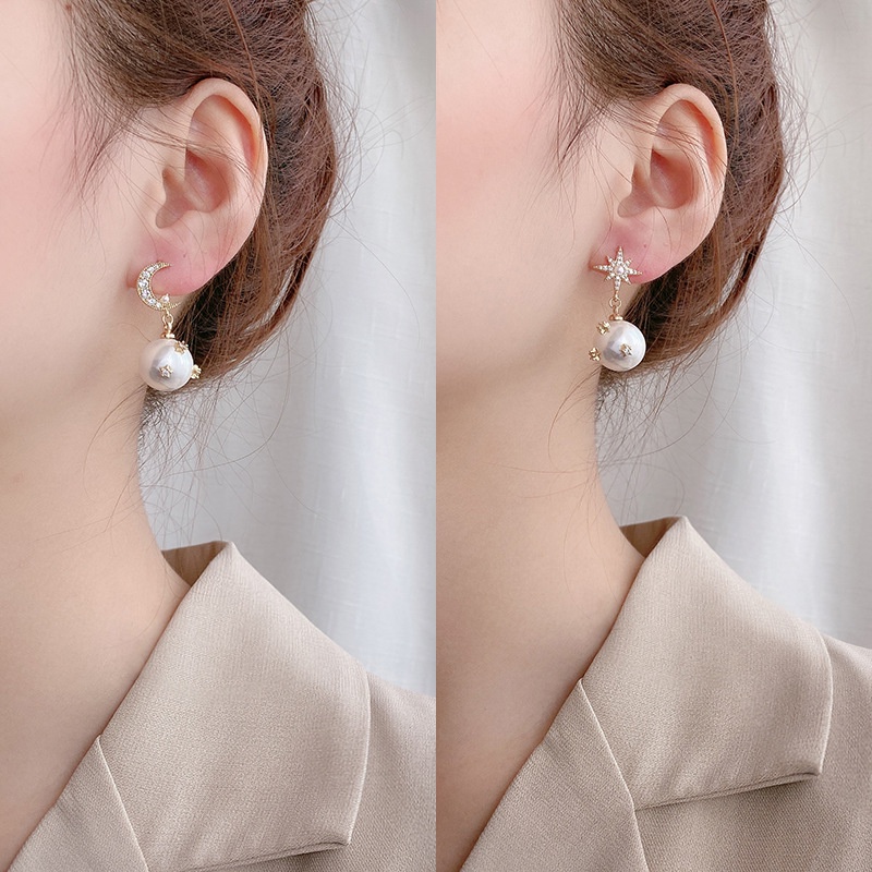 Anting S925 Silver Needle Bentuk Asimetris Aksen Mutiara Untuk Wanita