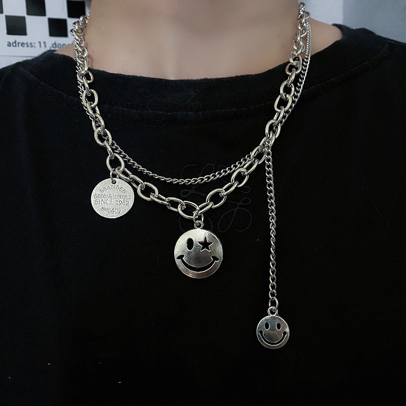 Kalung Rantai Double Layer Dengan Liontin Smile