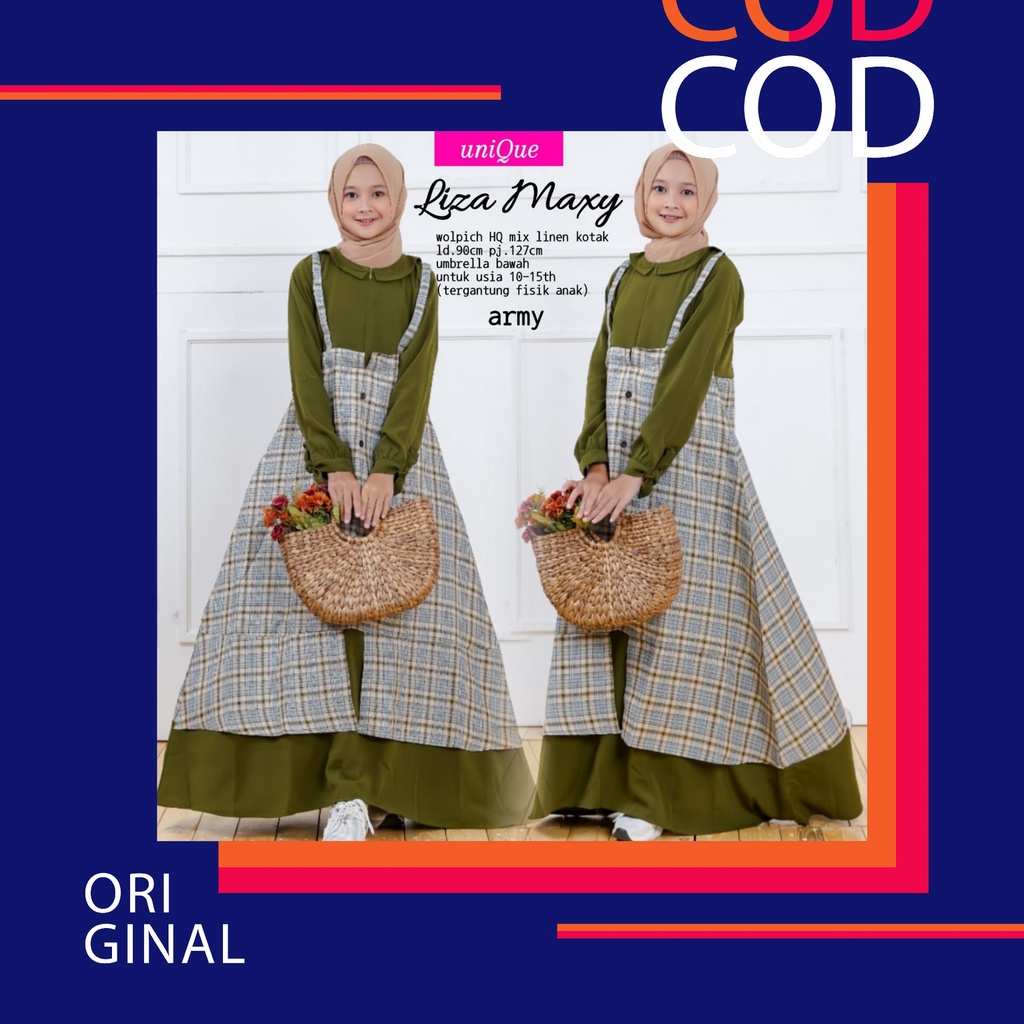 Liza Maxy Kids Ori by Unique Gamis Maxi Dress Anak Wolvis mix Linen