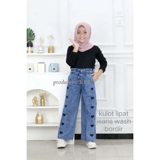 KULOT PANJANG ANAK PEREMPUAN//CELANA JEANS BORDIR USIA 7 SAMPAI 12TAHUN