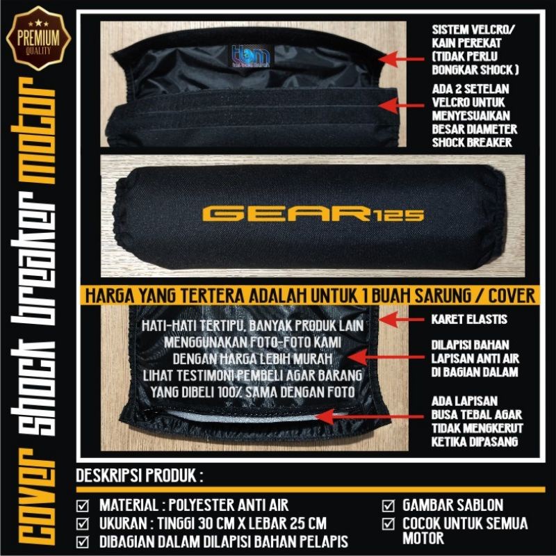 SARUNG SHOCKBREAKER GEAR 125 |WATERPROOF| COVER SHOCKBREAKER MOTOR - Merah, Gear 125