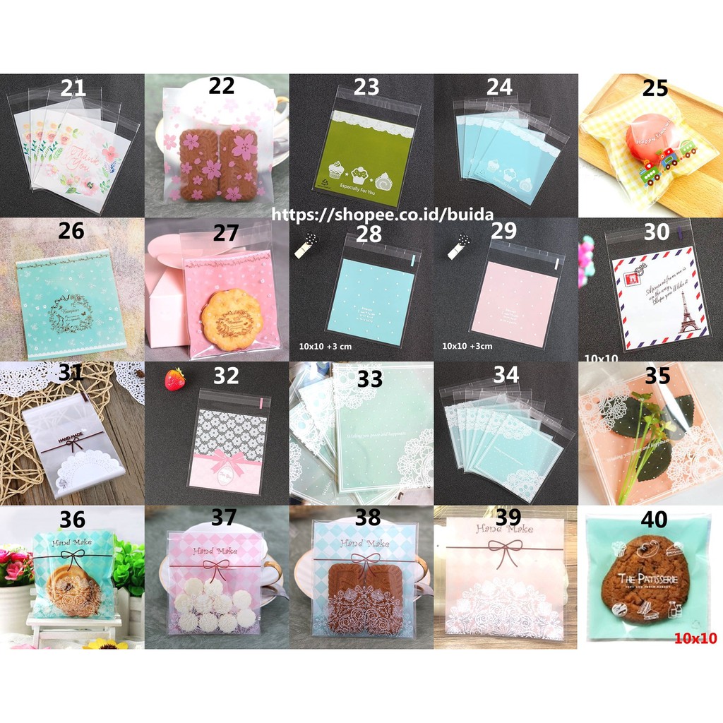 Uk 10x10 Plastik Kue OPP Packaging Bungkus Cookies Candy Bag Kantong Kemasan Fancy Seal Motif