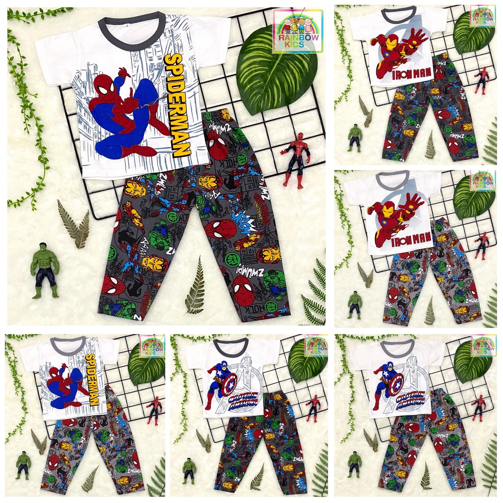 RAINBOW SETELAN / SET BAJU ANAK COWOK / UNISEX CELANA PANJANG CP 1-8 TAHUN SUPERHERO KOMBINASI