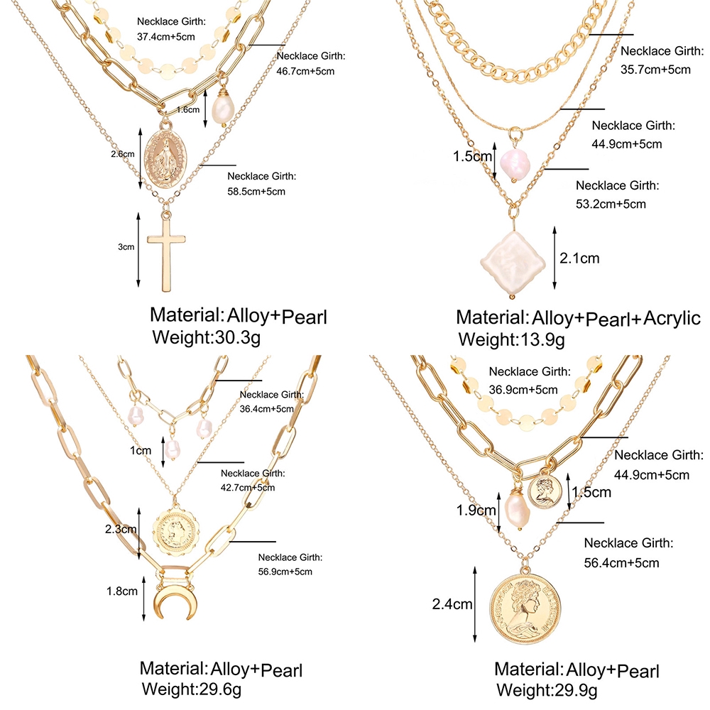Kalung Rantai Multi Layer Desain Koin Salib Warna Gold Gaya Retro Untuk Wanita