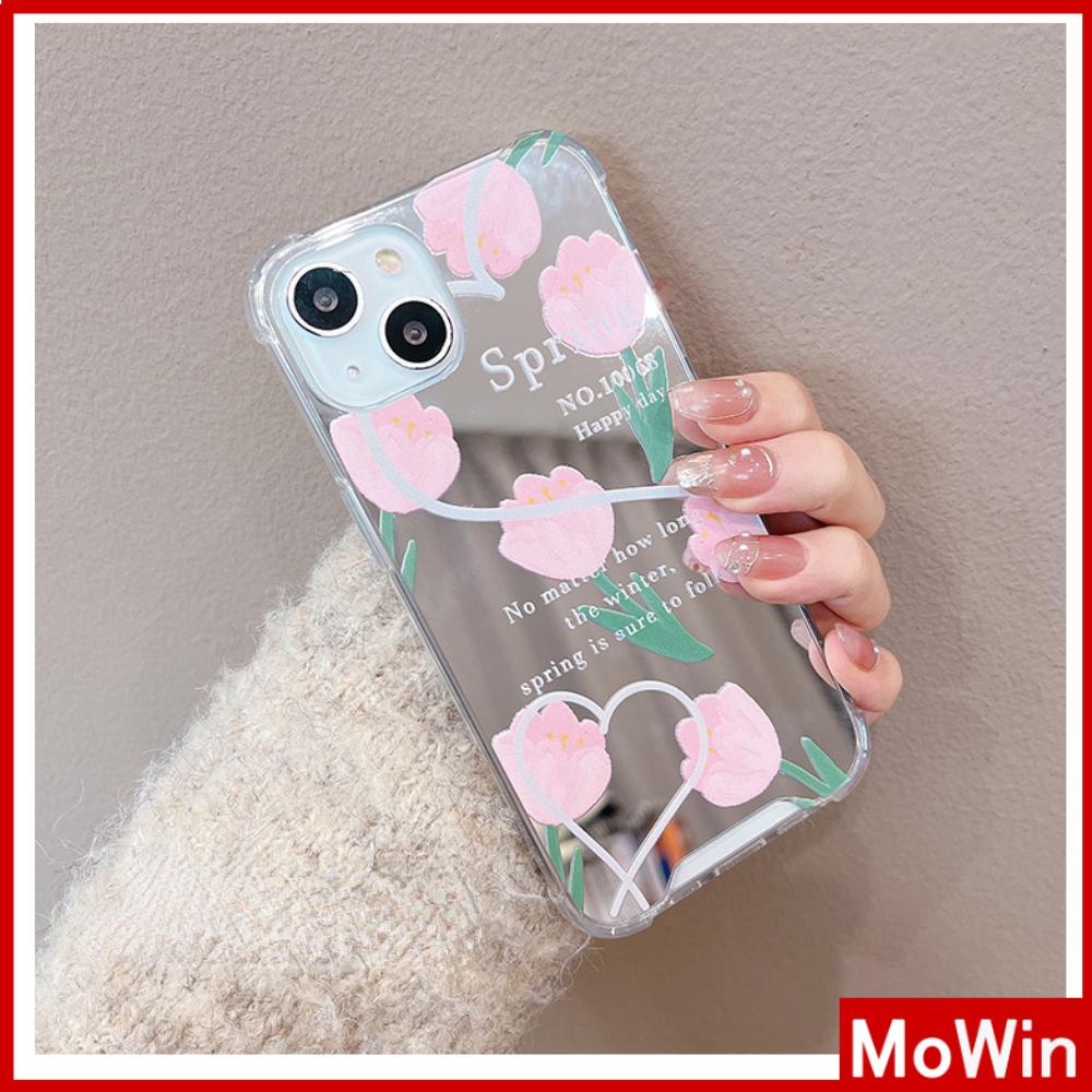 iPhone Case Acrylic Luxury Makeup Mirror Airbag Shockproof Protection Camera Pink Flowers Cute Compatible For iPhone 11 iPhone 13 Pro Max iPhone 12 Pro Max iPhone 7 Plus iPhone xr