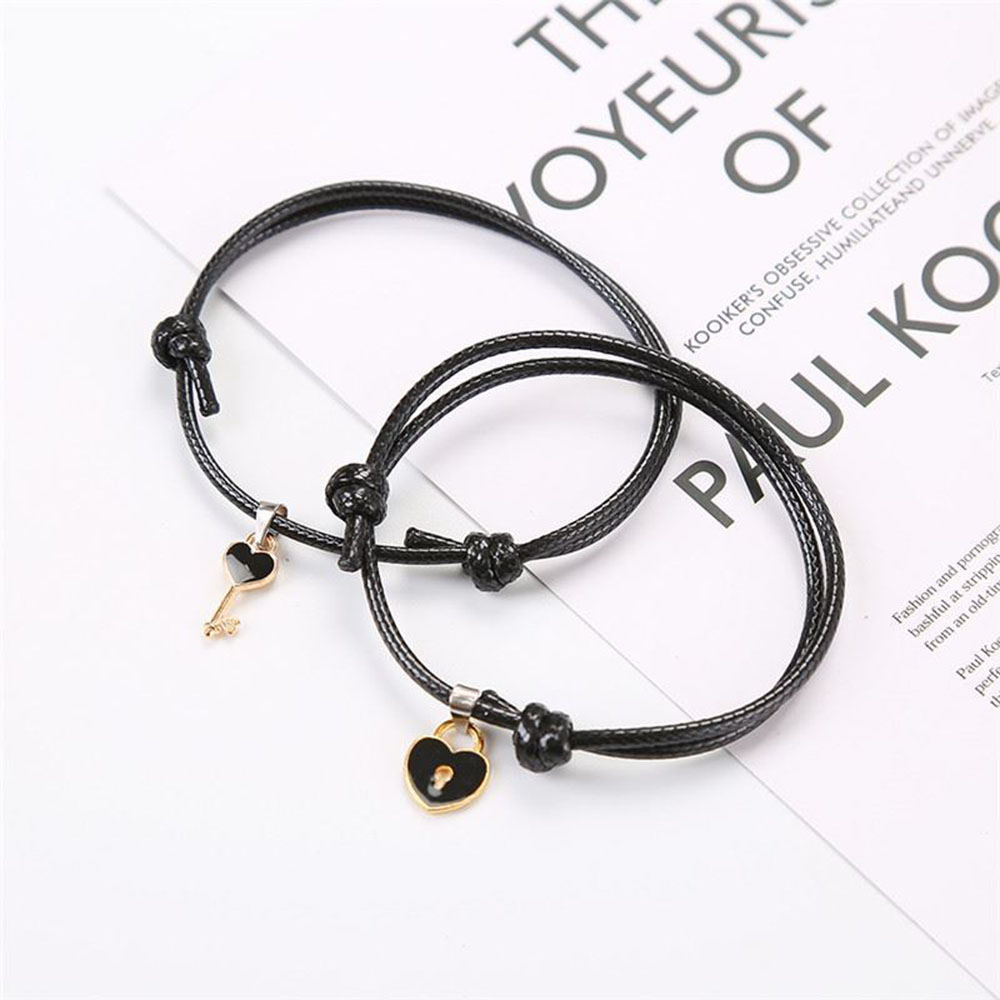 2Pcs Set Gelang Tali Magnet Pria Wanita Teman Pasangan Gadis Hitam Couple