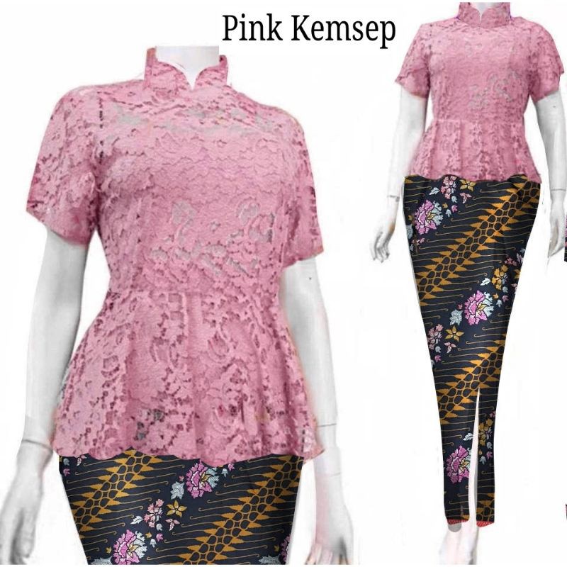 SET KEBAYA SELLA - SETELAN KEBAYA BRUKAT MODERN TANGAN PENDEK DAN ROK SPAN BATIK - BAJU WANITA MURAH