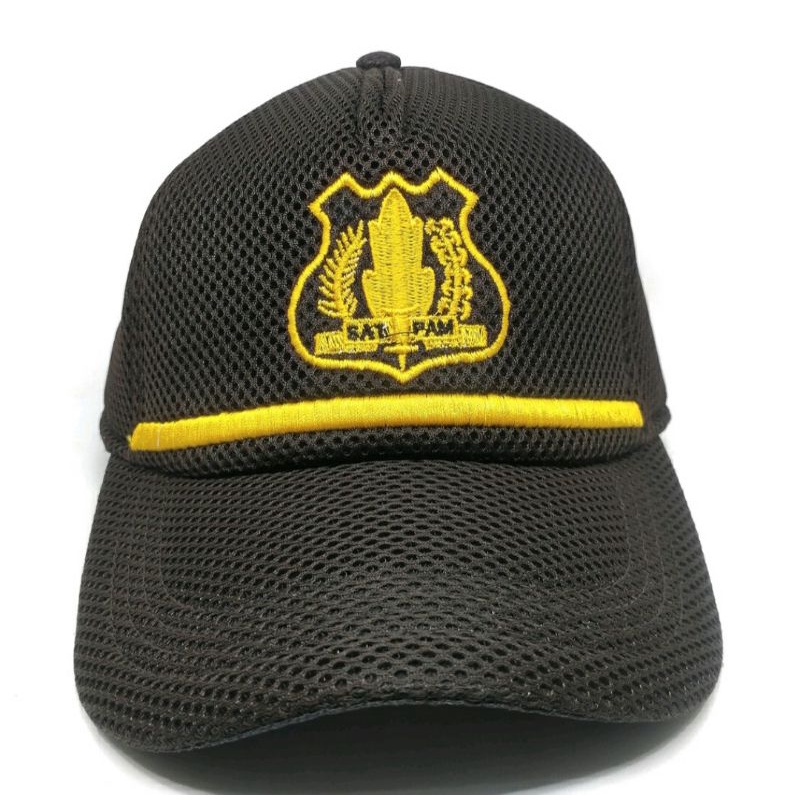 Topi Jaring Satpam Coklat Lis - Topi Jaring Security Coklat