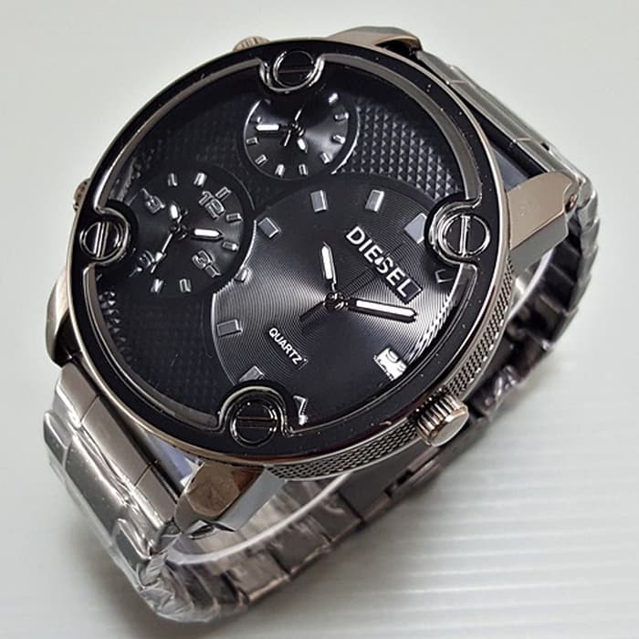 Jam Tangan Pria / Cowok Murah Diesel 3 Time Rantai Full Black