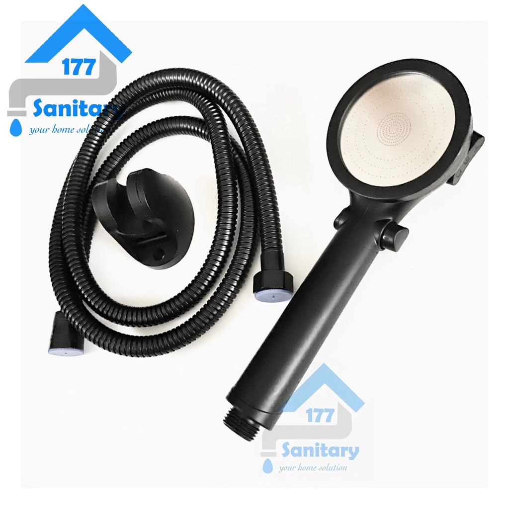 Hand shower HITAM 3in1 ON OFF Fio 19001b-HandShower black super saving  shower mandi turbo hemat air bulat 3 in 1 tekanan turbo semprotan halus /A87