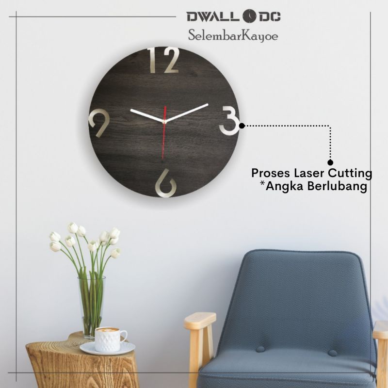 JAM DINDING KAYU BESAR 40 cm | JAM DINDING KAYU BESAR ANGKA LUBANG | JAM DINDING BESAR LASER  | GARANSI 1 THN [SWEEP MOVEMENT SERIES] - Jam Dinding Minimalis - | AESTHETIC ART MINIMALIS | HIASAN DEKORASI | - by Selembarkayoe