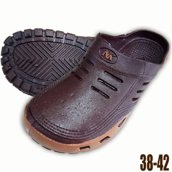 Nikko 38-42 / Sandal Sepatu Selop Bakpao Baim Karet PVC Laki-laki Coklat