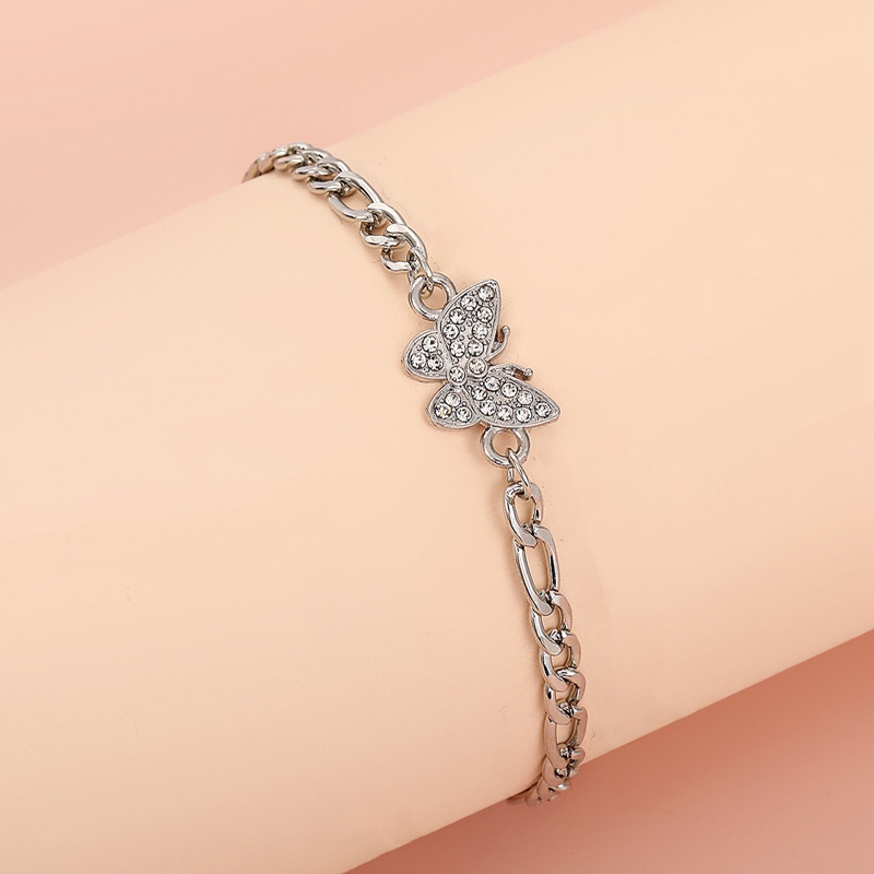 Gelang Kaki Rantai Manik-Manik Butterfly Warna Silver Gaya Boho Untuk Wanita