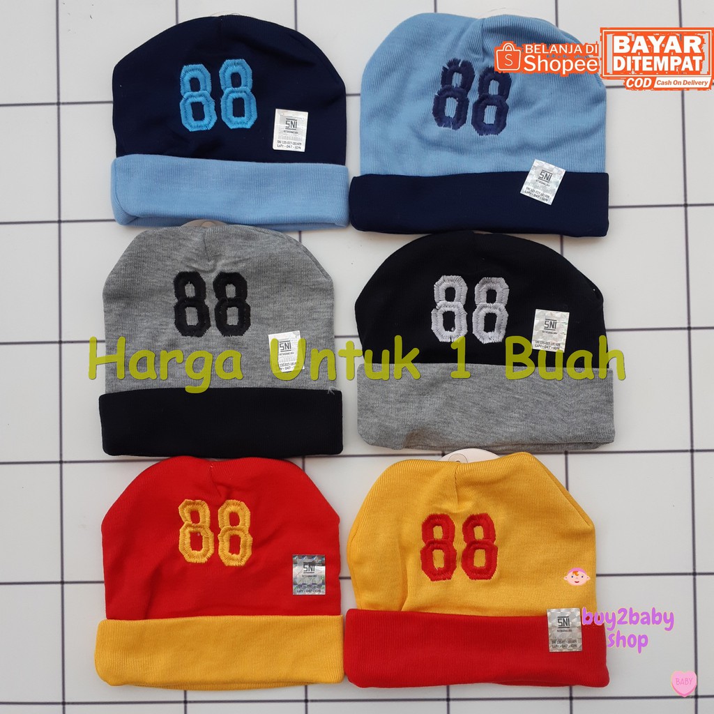 Topi Kupluk Bayi NIA Newborn Bahan kaos katun Model angka &amp; Taz Dev Warna bordir isi 1 PCS