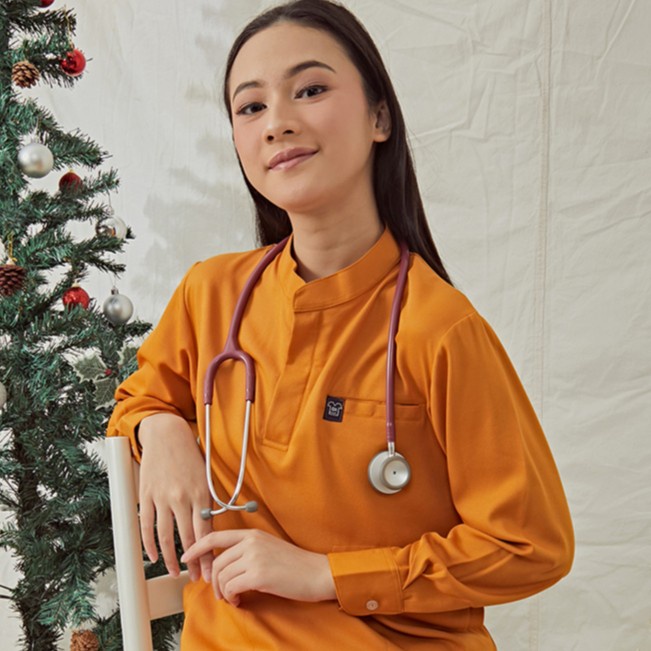 Baju Jaga MANDARIN LS - PUMPKIN Scrubs Theatre Blues Empirical Lengan Panjang