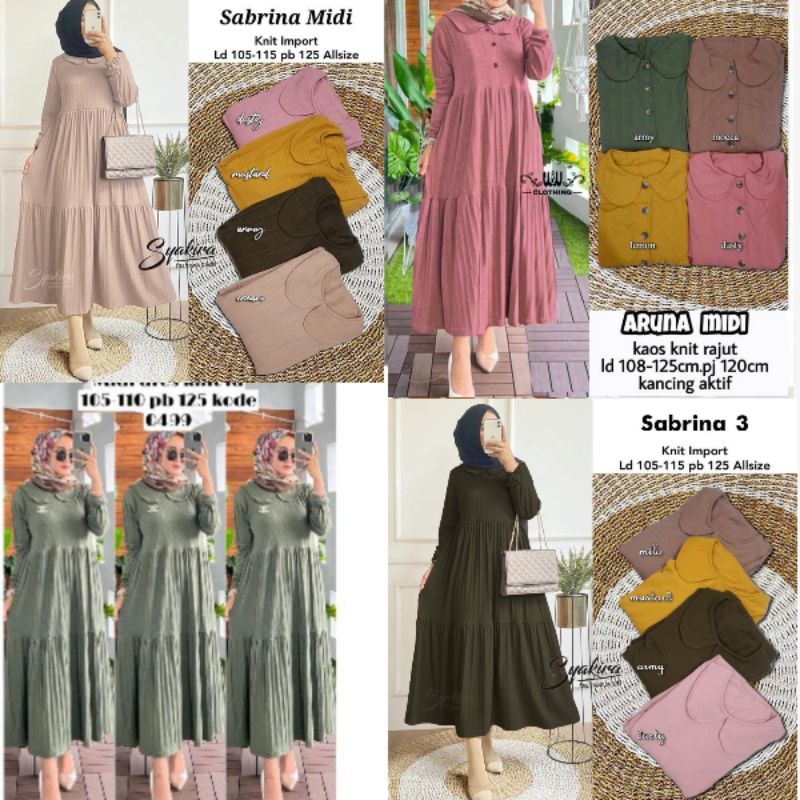Tunik Panjang Murah/Atasan Midi Dress Import/Dita/Taura/Sabrina/Aruna/Elva/Midi Dress Tebal/Pakaian 