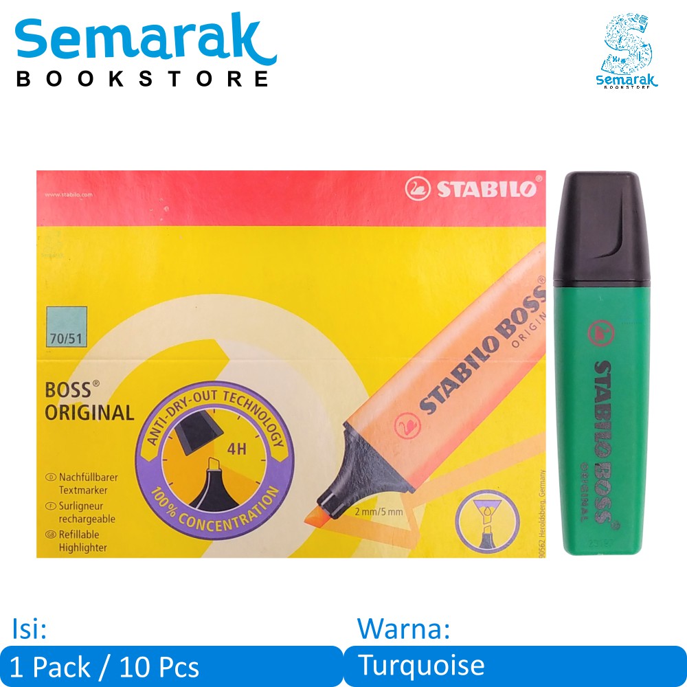 

Stabilo 70/51 Boss Original Highlighter - Turquoise [1 Pack / 10 Pcs]