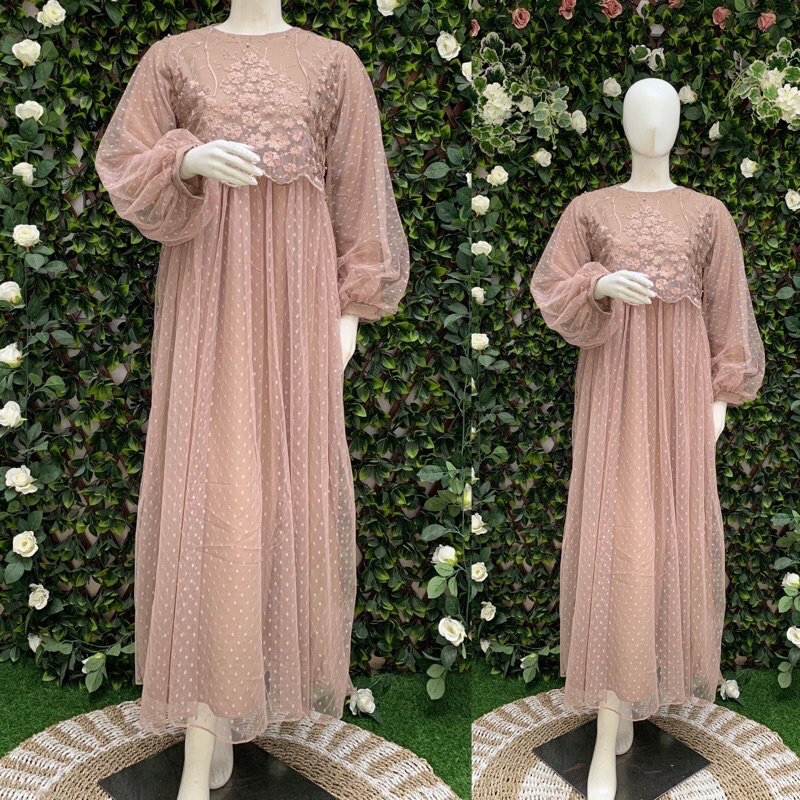 Dress pesta tile dot Gamis kondangan brukat tile dot Dress bridesmaid
