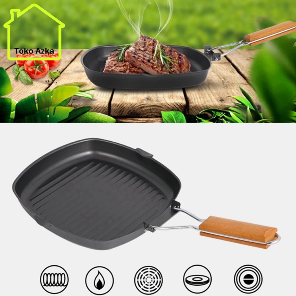 Square Grill Pan Lipat 20 cm / Alat Panggang / Wajan Pemanggang