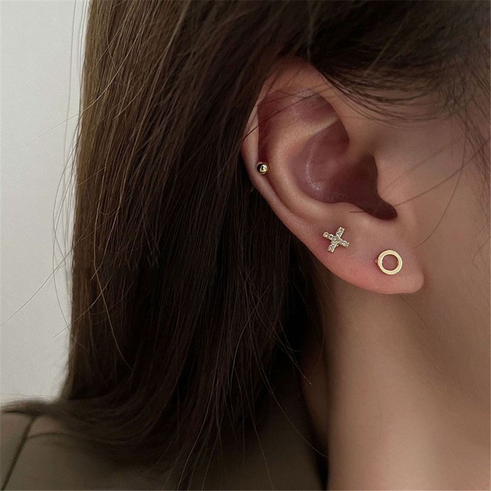 【COD Tangding】6PCS/Set Simple Piercing Earrings Set Cross Hoop Earrings Women Girl Tarnish Earstuds Jewelry