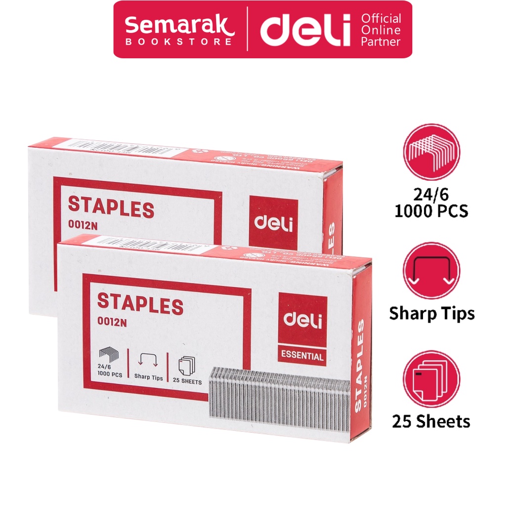 

Deli 0012N Isi Staples Besar uk. 24/6 [1 Pack / 20 Boxes @1000 Pcs]