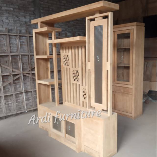 Pemisah ruangan penyekat pemisah partisi minimalis kayu jati bufet pajangan mebel jepara