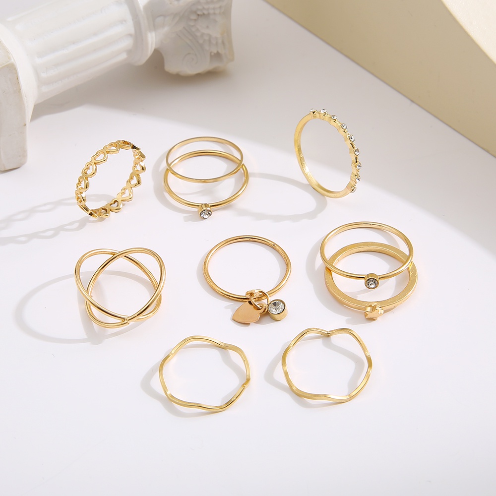 12pcs / Set Cincin Emas Gaya Vintage Untuk Wanita