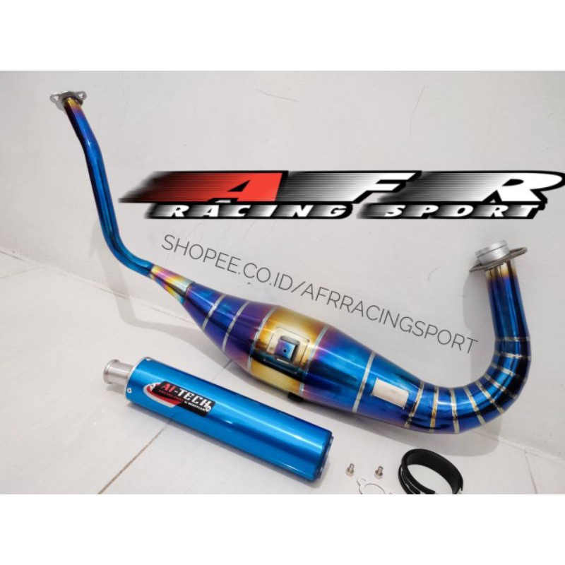 Knalpot Ninja R RR SS Aitech Bluemoon Cobra Silincer Aluminium las warna biru Moncong Dopcor CNC
