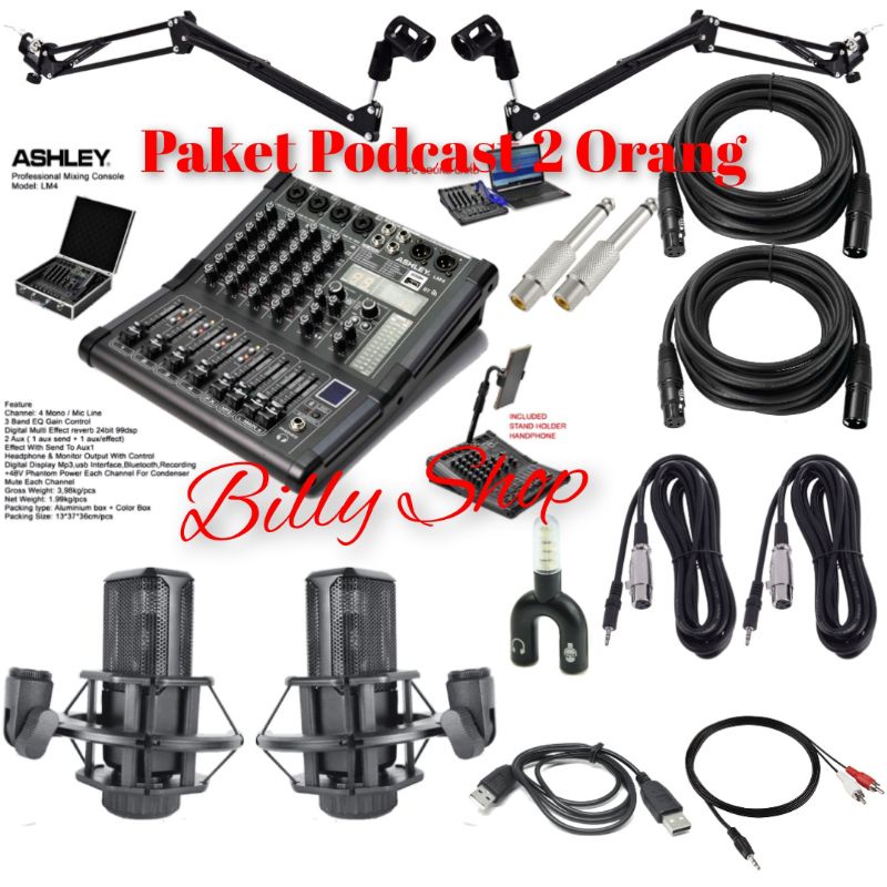 Paket Podcast 2 Orang Mixer Ashley LM4 Mic GMark LGT 240 (Soundcard)