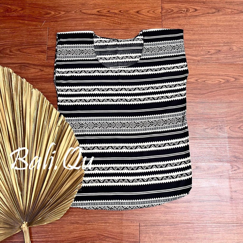Baju Atasan XL Rayon Motif Bali-HITAM TRIBAL