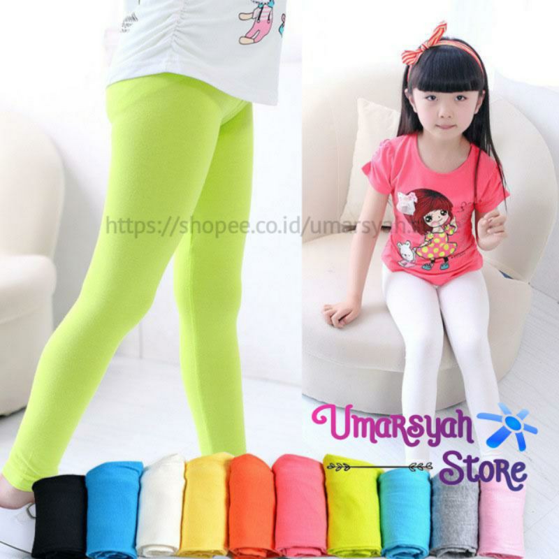 Celana Leging Anak Perempuan Polos Usia 4-12 Tahun Bahan Licin (Jersey)