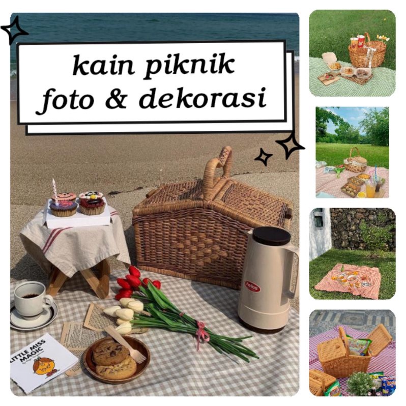 tikar kain piknik motif kotak kotak / alas piknik foto dan dekorasi