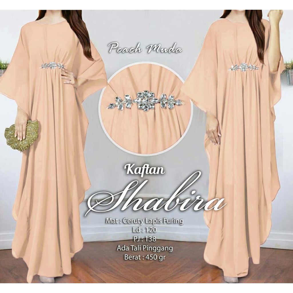 Arnis Shabira Kaftan Original Busui Friendly Ceruty Babydoll-Peach Muda