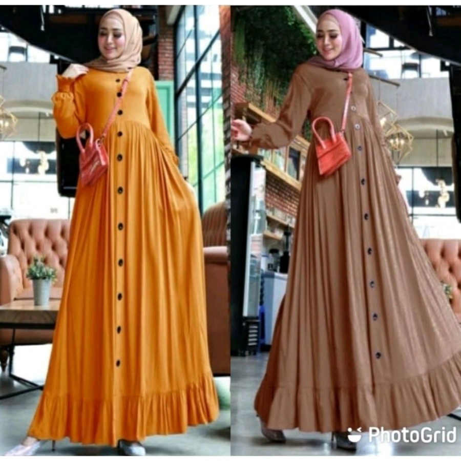 Gamis Polos Full Kancing Depan Dress Gamis Syari Wanita Muslim ALESHA