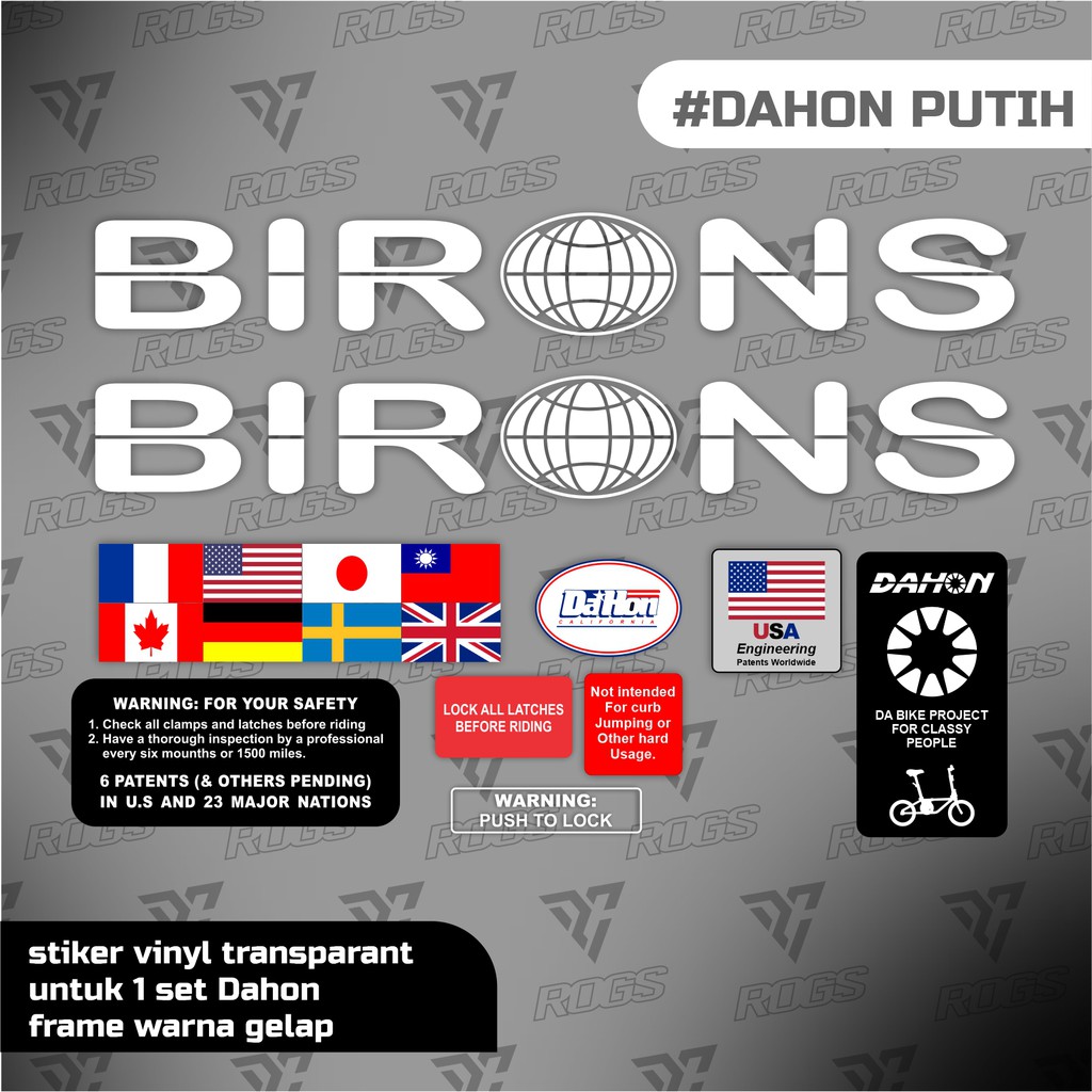 Stiker dahon decal putih Birons dabike birons dahon classic vinyl transparan