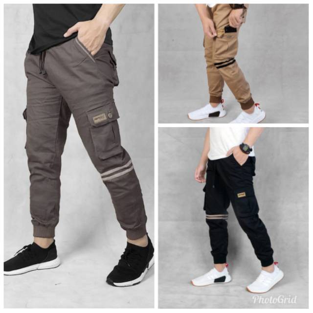 CELANA JOGER CARGO STRIP ABU MUDA JOGER CARGO PARKOUR SWEATPANTS BIKERS BLACKHAWK GUNUNG SIRWAL
