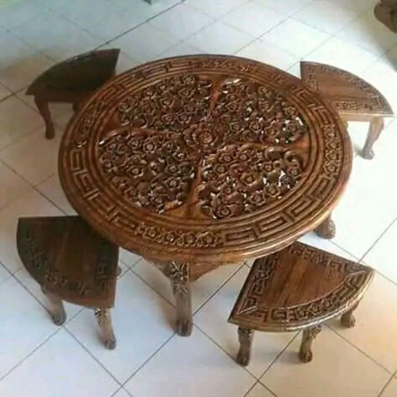 MEJA KOPI BULAT,MEJA TEH BULAT,MEJA OSHIN BULAT KAYU JATI