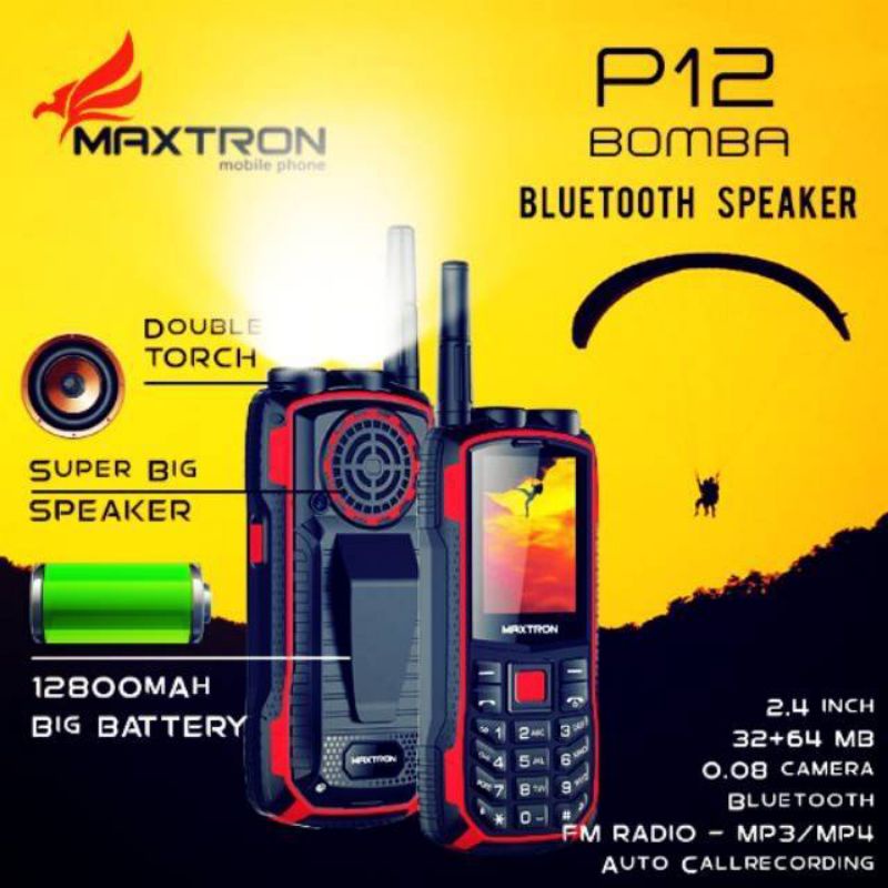 Hp maxtron p12i Bomba bluetooth speaker doble torch big speaker 12800 Mah mantap antena panjang siny