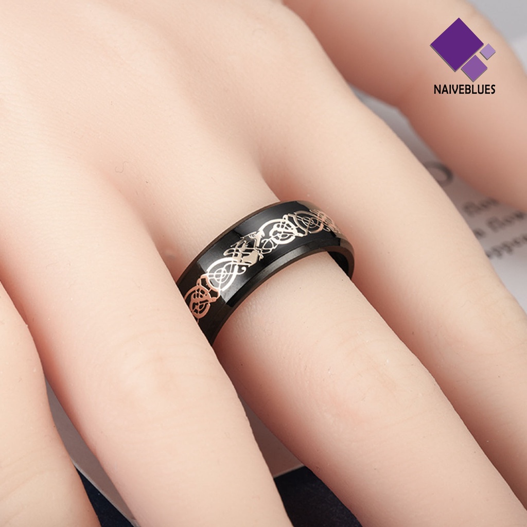 Naiveblue &gt; Cincin Motif Naga Warna Silver / Gold Untuk Perhiasan Pria / Kencan