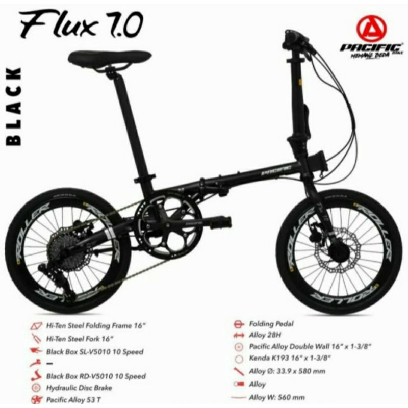 Sepeda Lipat 16 inch Pacific Flux 7.0 10 Speed Hidrolic Double Disc Brake