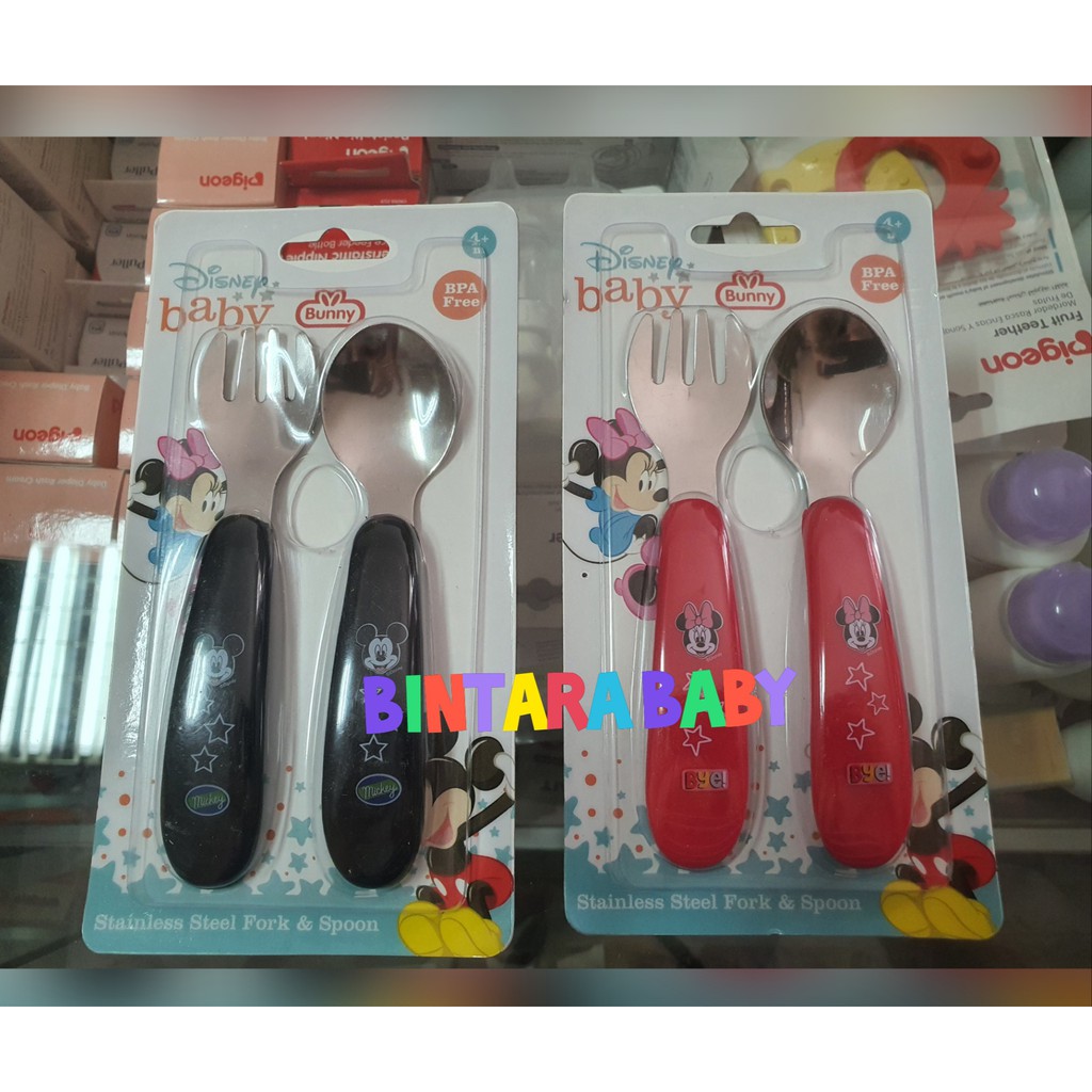Disney Bunny Sendok Bayi Stainless Steel Sendok dan Garpu Mickey Minnie