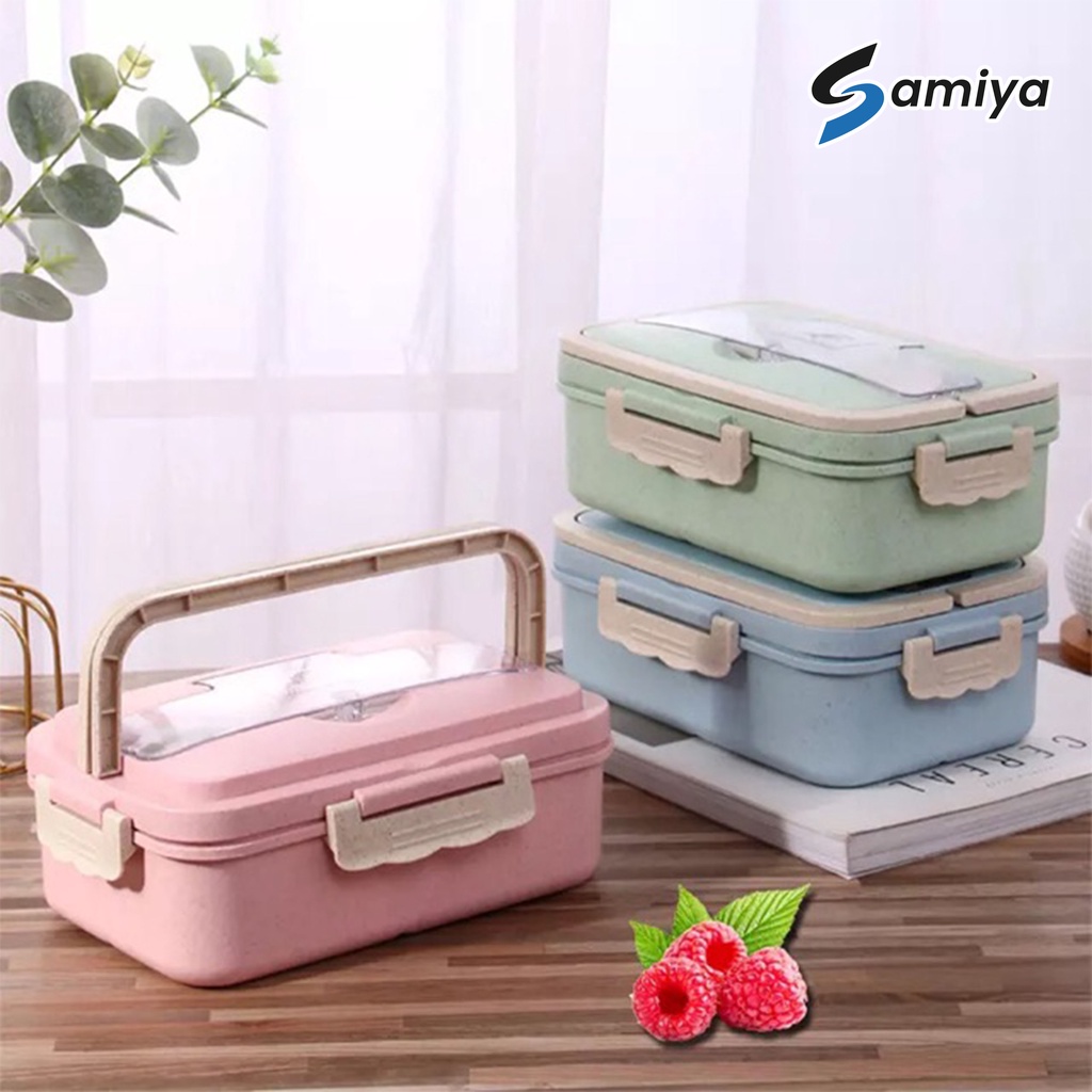 Wheat straw lunch box / kotak box tempat makan / portable alat makan anak set / tempat bekal makanan