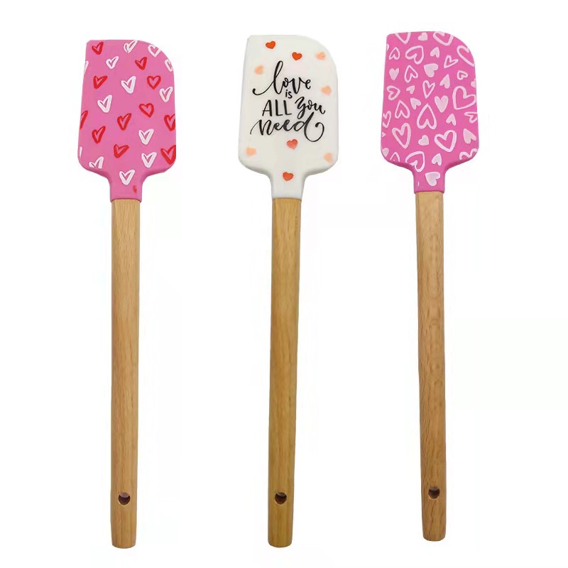 Spatula Silicone Mini Motif Gagang Kayu Mix 22.7x 4.6 x 1 Cm