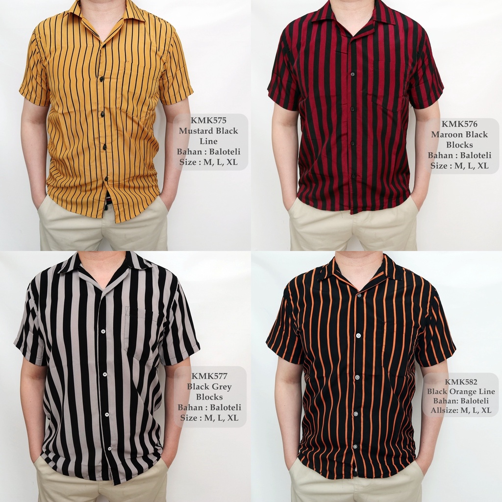 Kemeja Lengan Pendek Cowok / Kemeja Salur Pria G014