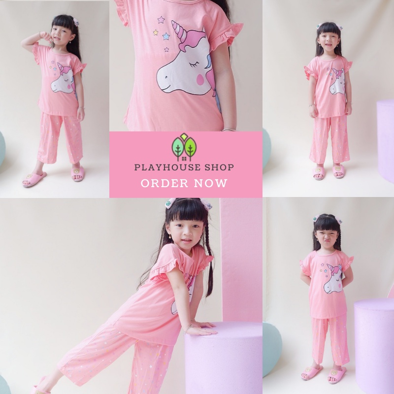 Baju Setelan Rumah Anak Perempuan Celana 3/4 Setcel Santai 4-15 Tahun